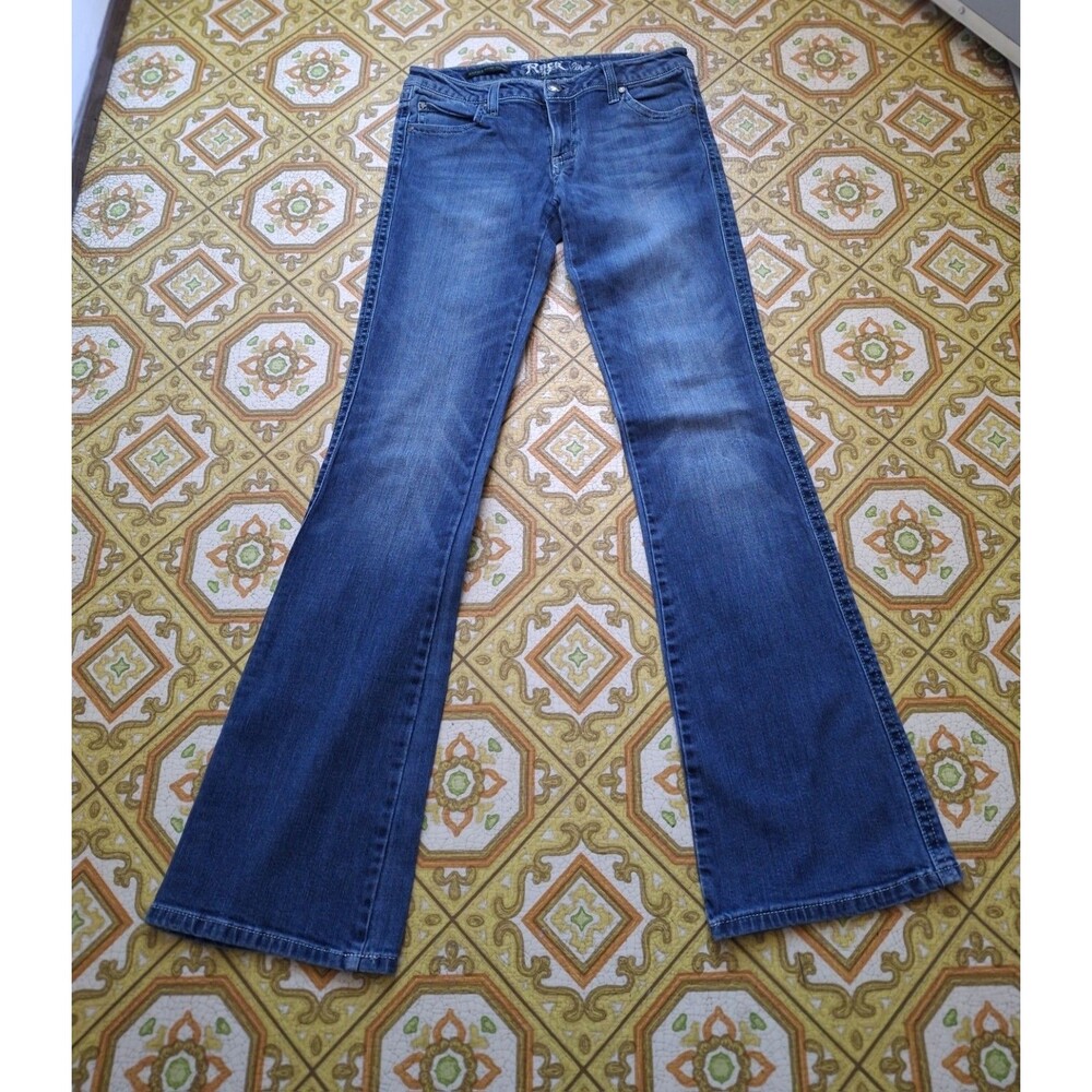 Wrangler Women's Rock 47 Jeans Size 7/8x32 Blue Ultra Low Rise Boot Cut Stretch